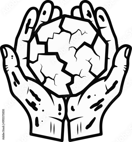 Cracked sphere held in cupped hands