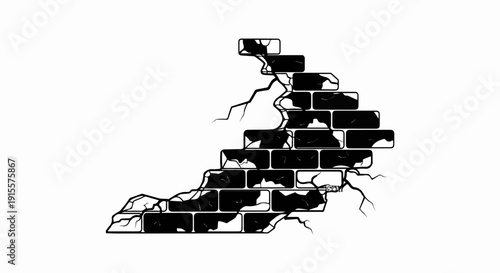 Cracked brick wall with jagged lines radiating outwards