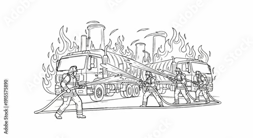 Firefighters battle blazing inferno, spraying water from trucks