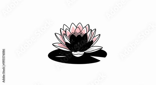 Delicate pink water lily with dark center on a lily pad