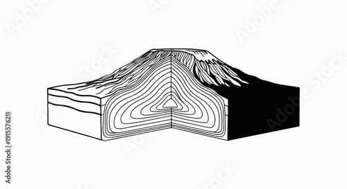 Cutaway diagram of a stratovolcano showing internal geological layers