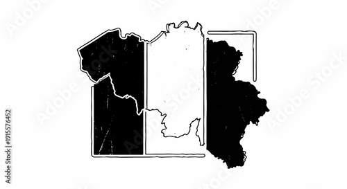 Distressed black and white map of a European country