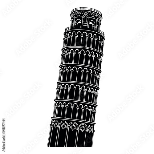 Illustration of the leaning tower of pisa in black and white