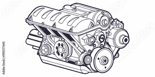 A detailed illustration of an internal combustion engine with visible components