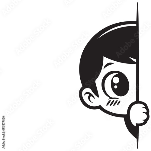 Adorable Cartoon Character Peeking Around Corner