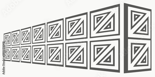 A series of cubes with intricate line patterns on their surfaces arranged in a row