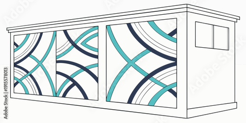 Modern office building with unique wall patterns and large windows