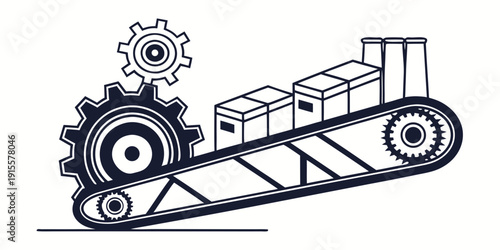 Industrial conveyor belt system with gears and boxes in motion