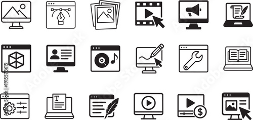 Web content icon set in editable vector EPS. Perfect for SEO, marketing, blog, and UI design.
