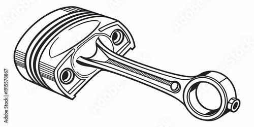 A detailed illustration of a piston and connecting rod assembly in an engine.