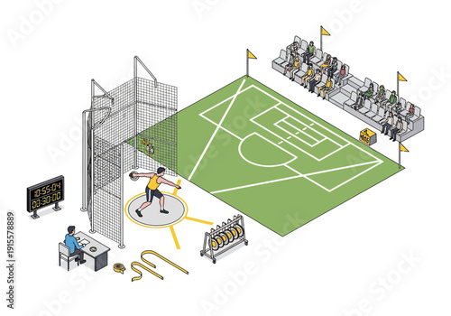 Aerial view of soccer player kicking ball on green field with stadium and spectators