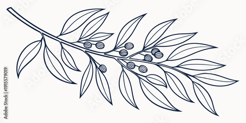 A detailed illustration of a branch with various fruits and leaves.
