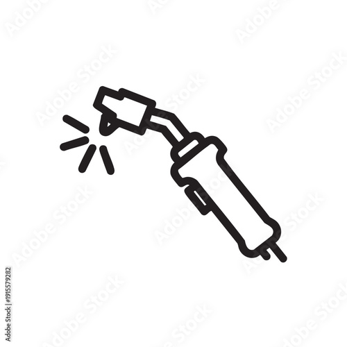 Simple line illustration of a welding torch emitting sparks from the nozzle