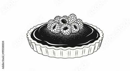 Delicious chocolate tart adorned with fresh raspberries and a dusting of sugar