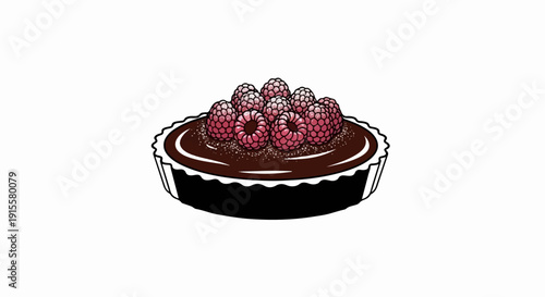 Delicious chocolate tart topped with fresh raspberries and a dusting of sugar