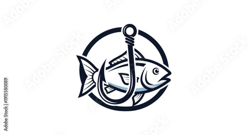 Fish Hook Logo Design Illustration.