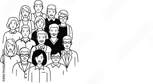 Diverse group of people with various hairstyles and facial features