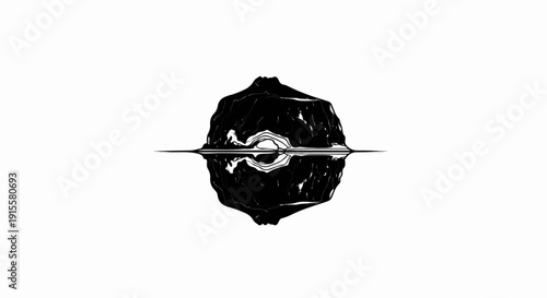 Dark abstract mountain shape with a reflected silhouette on white background