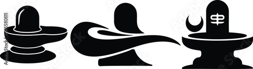 Collection of diverse black Shiva Lingam icons on white background