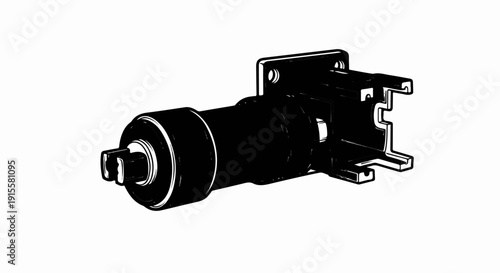 Detailed schematic of a black, cylindrical mechanical component with a square connector