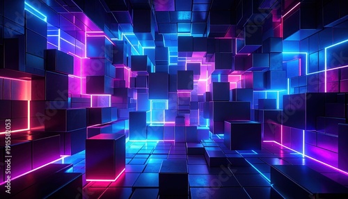 Wallpaper Mural Neon cubes Torontodigital.ca