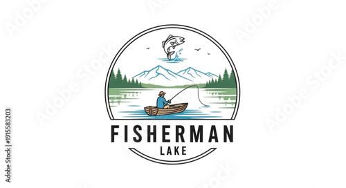 Fisherman Lake Logo Design Illustration.