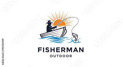Fisherman Logo Design on Boat.