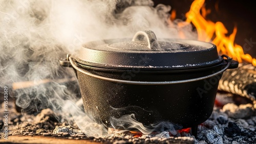 Campfire Cooking with Steaming Pot