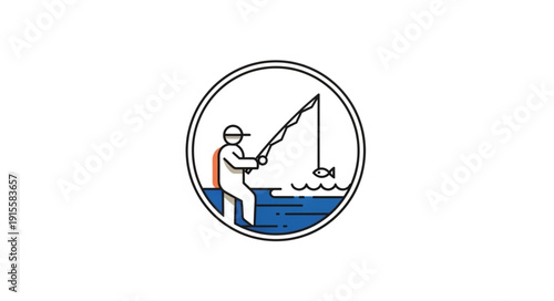 Fisherman Catching Fish with Net.