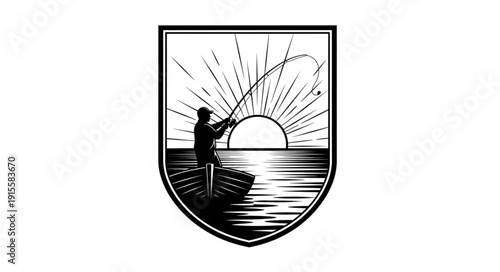 Fisherman Casting Line at Sunset.