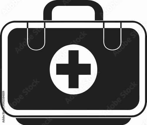 Black and White First Aid Kit Vector .  Medical Emergency Box Icon Illustration