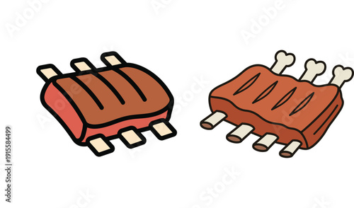 Set of cooked meat ribs colorful vector illustration