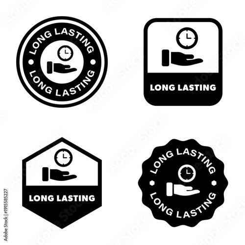 Long Lasting - product information vector stickers.