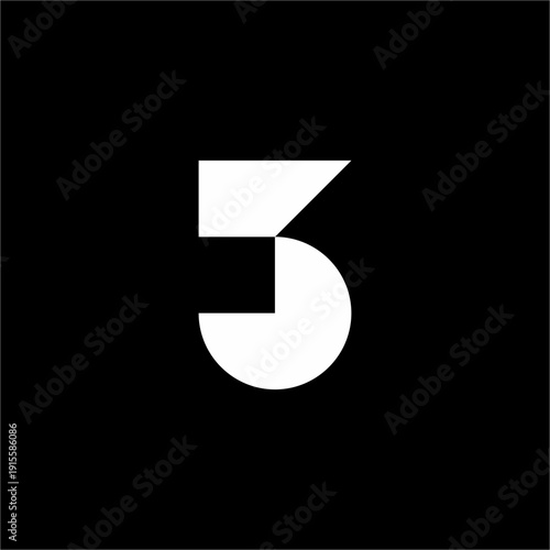 Bold black "3" using sharp angles and a large curve. Modern, geometric, and structural design.