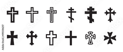 Collection of Various Christian Cross Symbols Icons, Religious Symbols, Faith and Spirituality Vector Illustrations.