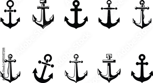 anchors icons set silhouette on white background