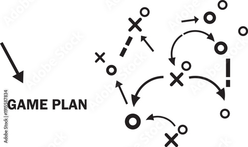 A football play diagram showing offensive player routes and positions