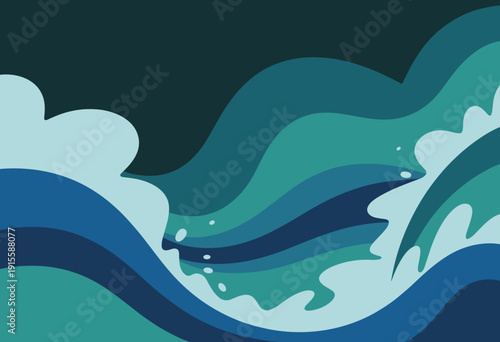 Dynamic Abstract Ocean Waves in Cool Teal and Blue Gradients