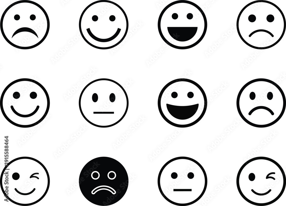 Fototapeta premium emoticons set silhouette on white background