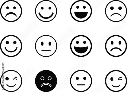 emoticons set silhouette on white background