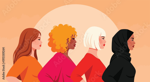 Diverse group of women standing together in solidarity and unity