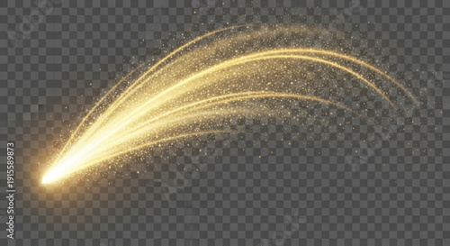 Golden light trails with sparkling particles on dark background
