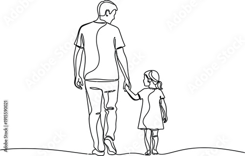 A man and a little girl holding hands isolated on transparent background