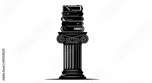 Stack of modern electronic devices presented on a classical pedestal.