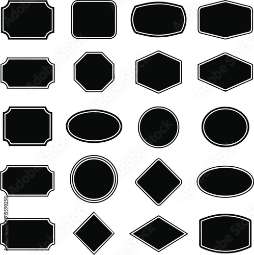 Assortment of 20 Black Geometric Shapes with White Borders