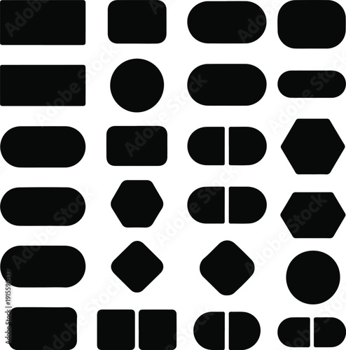 Assortment of Black Geometric and Rounded Shapes on White