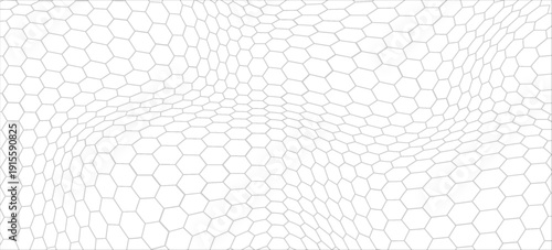 Seamless pattern with outline hexagon grid. Honeycomb net backdrop. Abstract background with geometric line grille. Black hexagon mesh, vector illustration