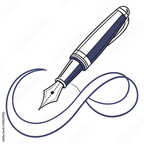 Elegant Fountain Pen Drawing an Infinity Symbol, Concept of Endless Creativity, Timeless Writing and Continuous Flow