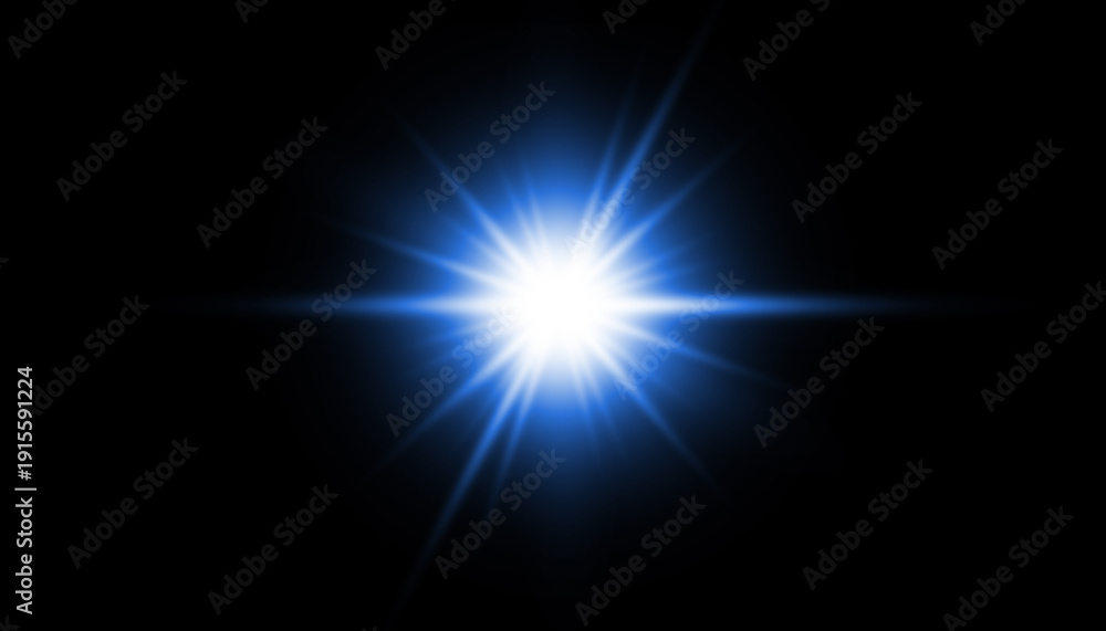 Obraz premium Blue Starburst Lens Flare on Black Background