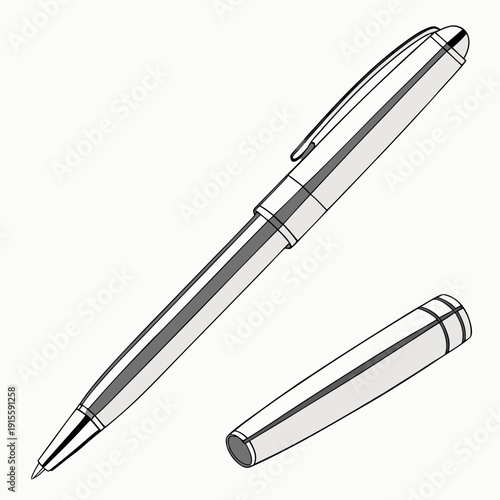 Stylish Silver Ballpoint Pen with Detached Cap for Creative Design and Educational Projects